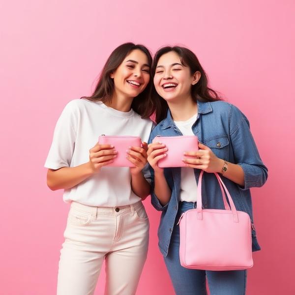 Amigas com necessaires rosa